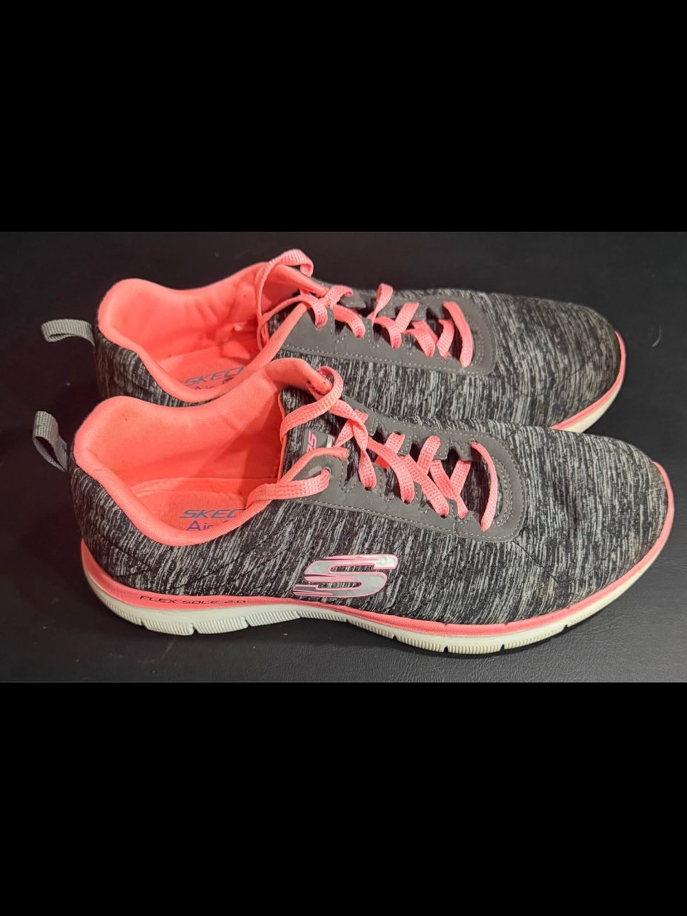 Skechers Gray Knit Sneakers with Coral Accents